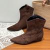 Korean version pointed western rivet cowboy short boots women's 2025 new autumn heightening retro suede sleeve thin boots