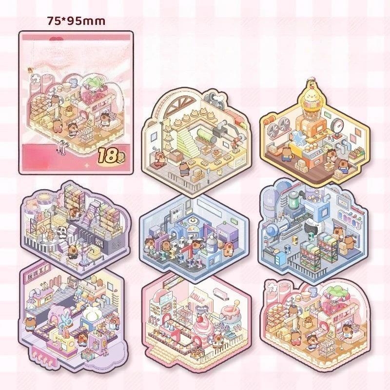 

8 Набор 3D Милый Миниатюрный Дом Наклейки Книга Стопка Складываемые Диорамные Наклейки для Снятия Стресса Ведения Дневника Микро Ландшафт Набор для Коллажа