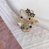 Multicolor Crystal Gem Pearl Big-Headed Cat Cute Enamel Pins Zircon Cartoon Metal Women's Brooch Jewelry Accessories
