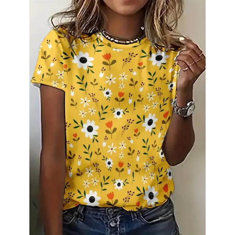 Women's Summer Casual Versatile Design 3D Printed Round Neck Short Sleeved T-shirt