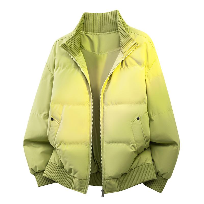 Unisex Winter Stand Collar Padded Cotton Jacket Rib Cuff Warm Zipper Short Coat Couple Loose Casual Outerwear for Men Women