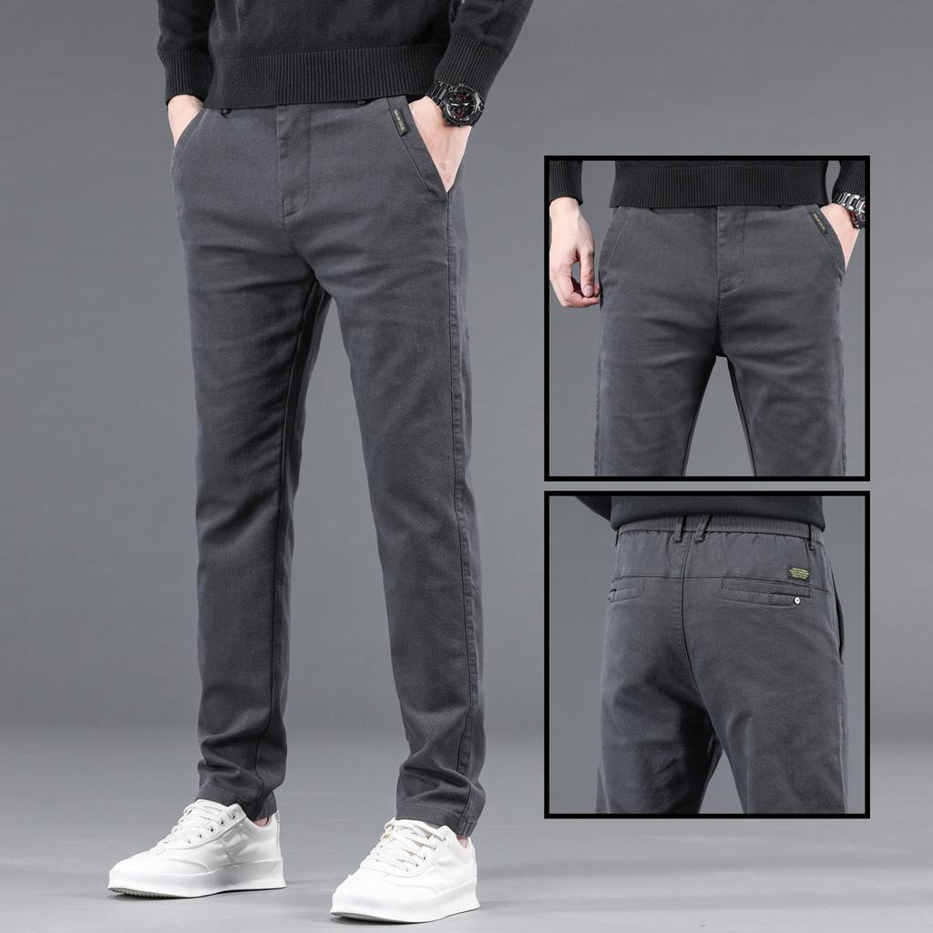 Autumn and Winter Thickened Men's Casual Pants Elastic Loose Straight Slim Business High-end Versatile Long Pants Men's Clothing