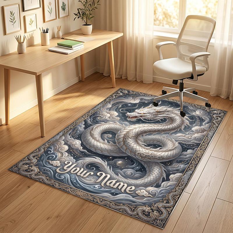 Dragon Phoenix Theme Crystal Velvet Rug Personalized Custom Name Text Soft Floor Mat Home Decor