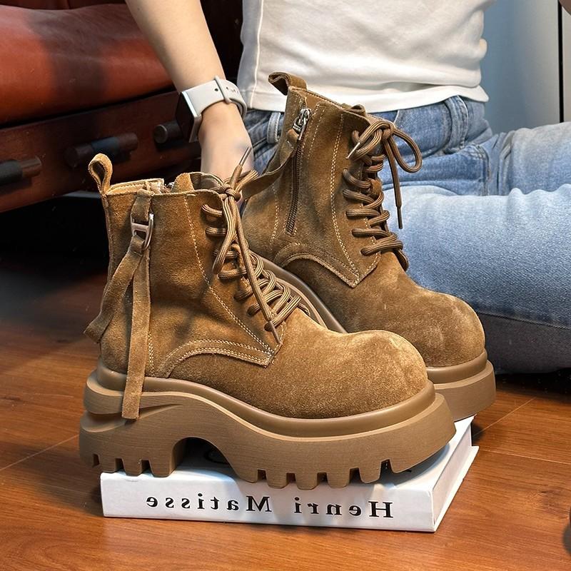 European matte soft leather big head muffin thick-soled Martin boots women's 2025 new small height increase versatile short boots