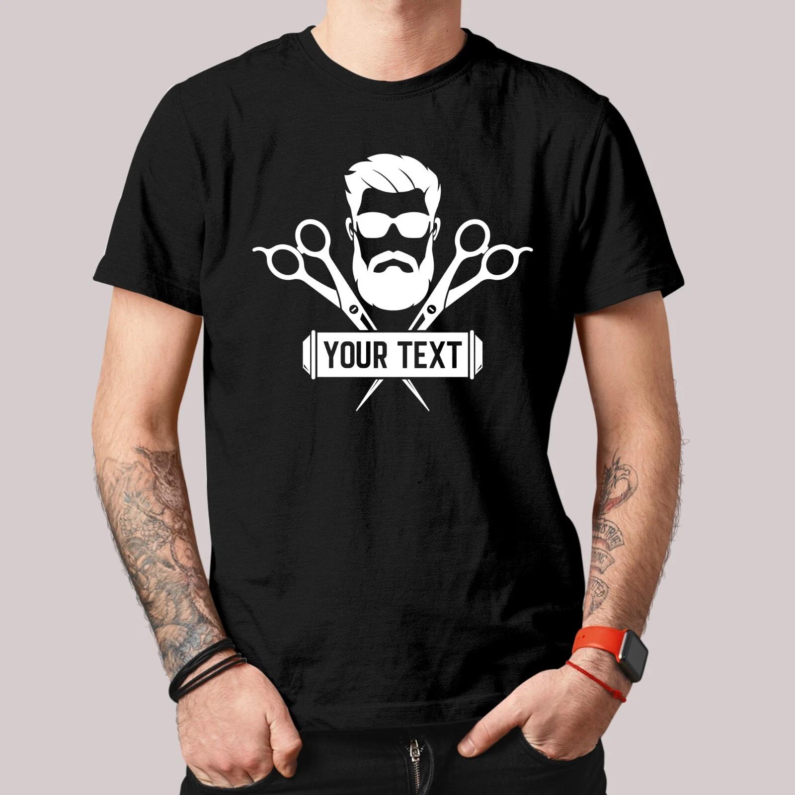 Personalised Barber Logo Your Text T-Shirt Printed Hairdresser Customise Tee Top 4XL