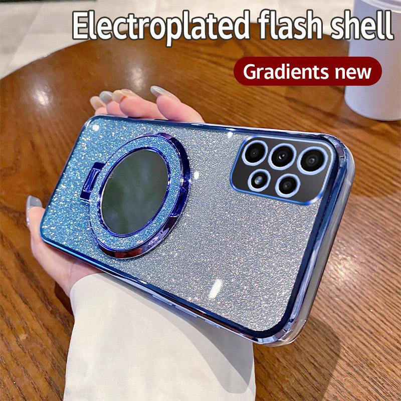 Glitter Sequins Mirror Girl's Summer Phone Case For Samsung Galaxy A30 A30S A31 A32 A33 A34 A35 A36 Magnetic Holder Bling Cover