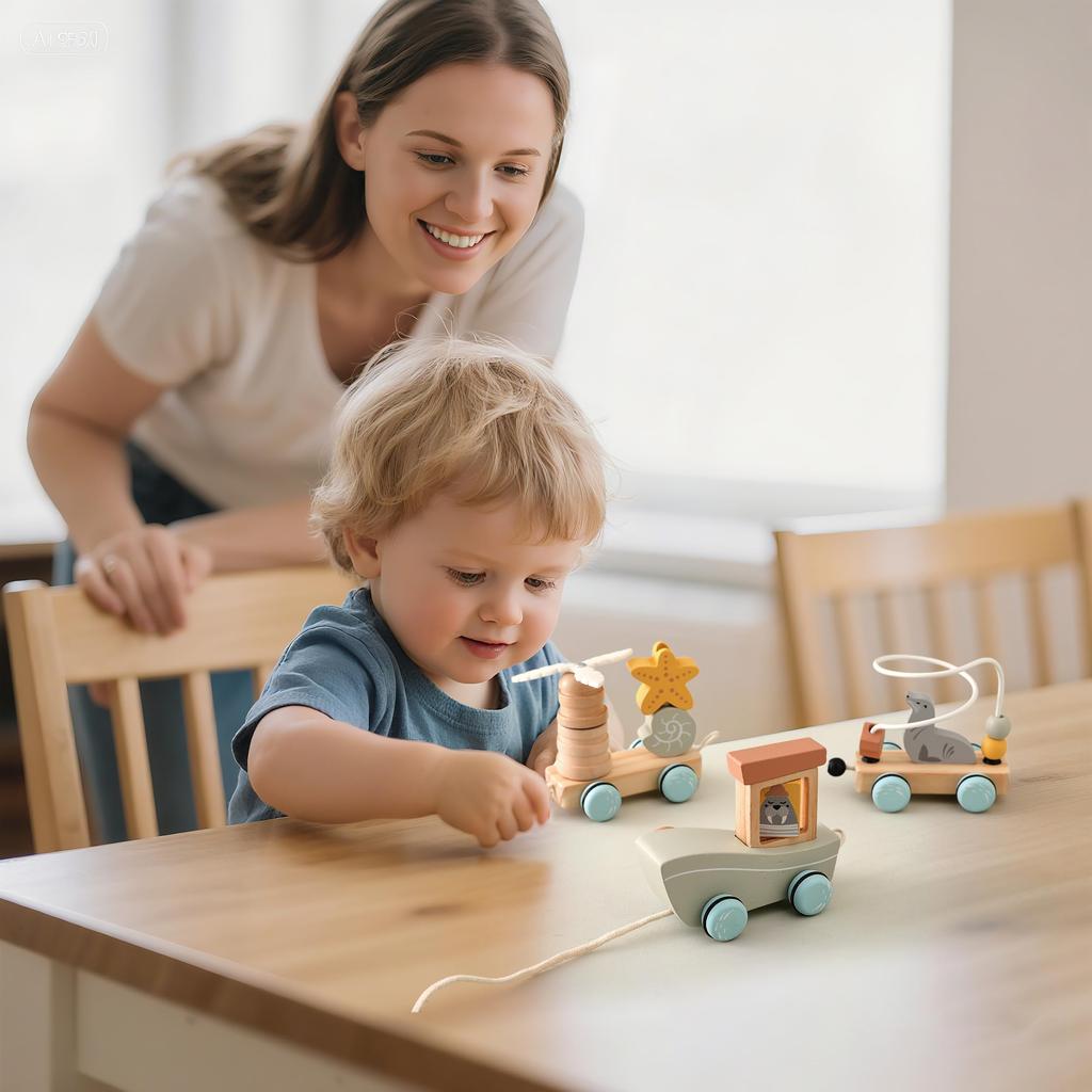 Mamimami Home Wooden Building Pull Marine Baby Birthday Gifts for Boys and Girls Blocks, Cars, Toys, Animals, Gifts, (Seal)