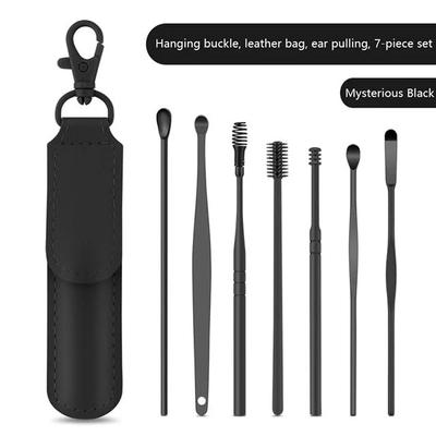 STAR WORK 7 Pcs Ear Cleaner Wax Removal Stainless Steel Ear Wax Pickers Ear Cleaning Tools Spoon Earwax Remover Beauty Health Earpick (Black)