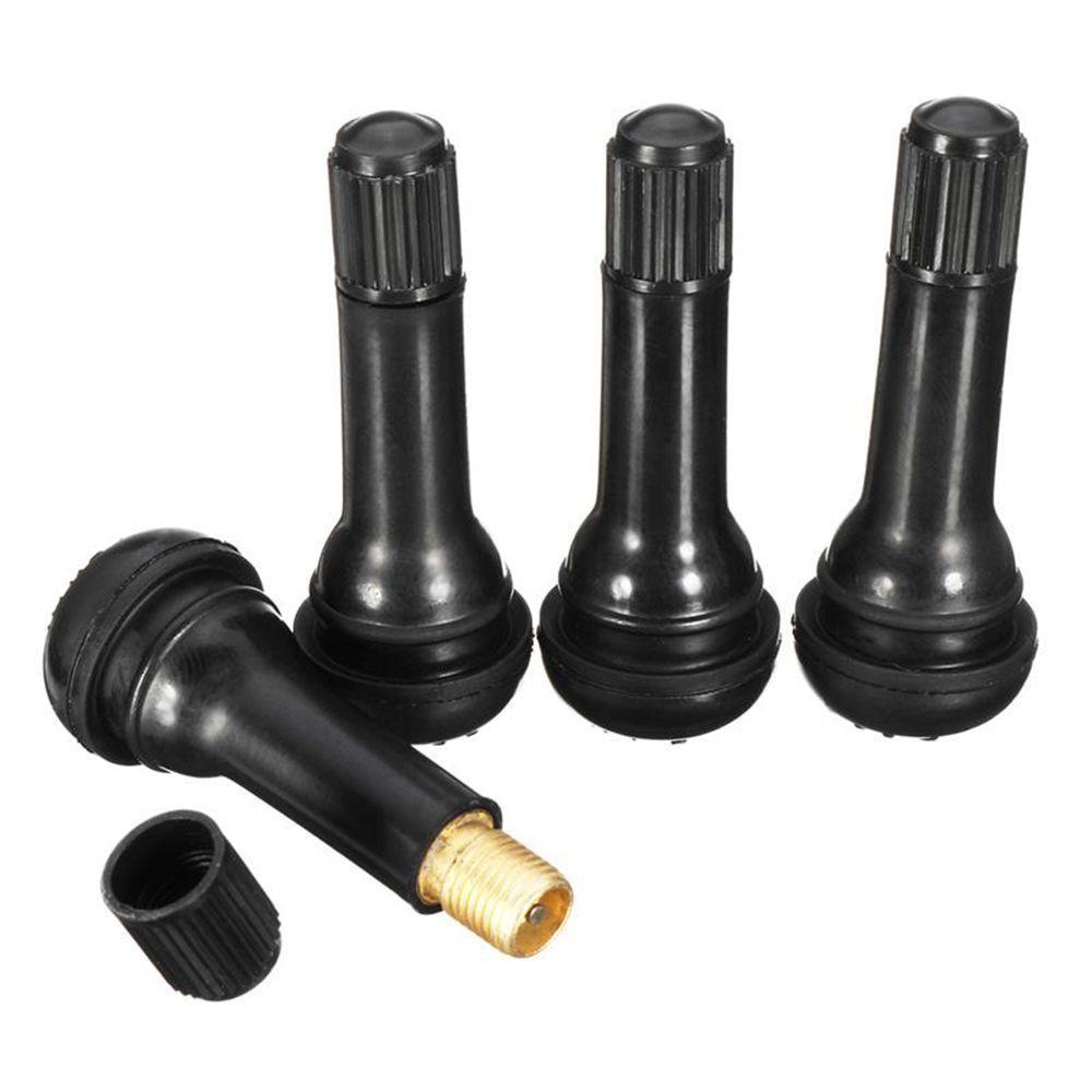 4 stk svart Snap-In Tubeless TR413 messinghette dekkventilstamme bildekk