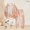 Women Plus Size Pink Golden Printed Two Piece Set Long Sleeve Hooded Top Cuffed Pants