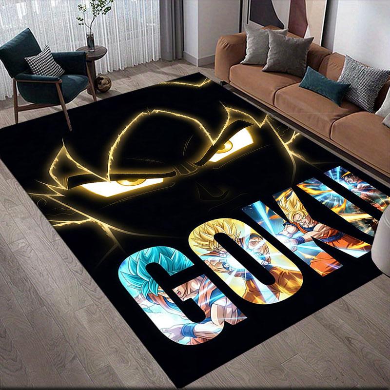 Son Goku Flannel Printed Carpet, Home Sofa Decoration for Living Room & Bedroom, Non‑Slip Play Flannel Floor Mat for Game Room