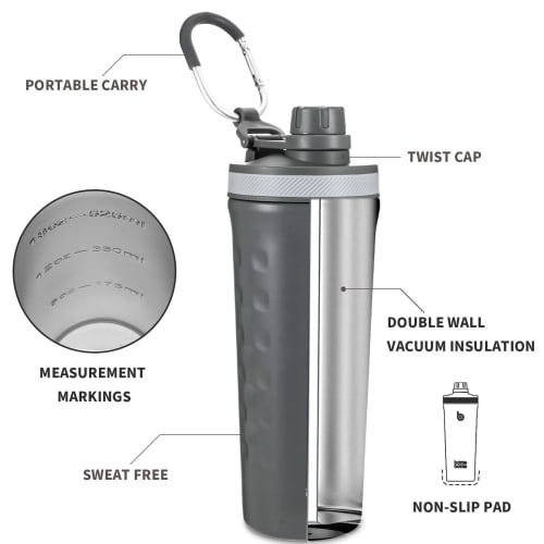 BOTTLE BOTTLE Protein Shaker, 800ml, Insulated, Large Capacity, Stainless Steel Water Bottle, Sports Bottle, Vacuum Insulated, Leak-Proof, Portable, W