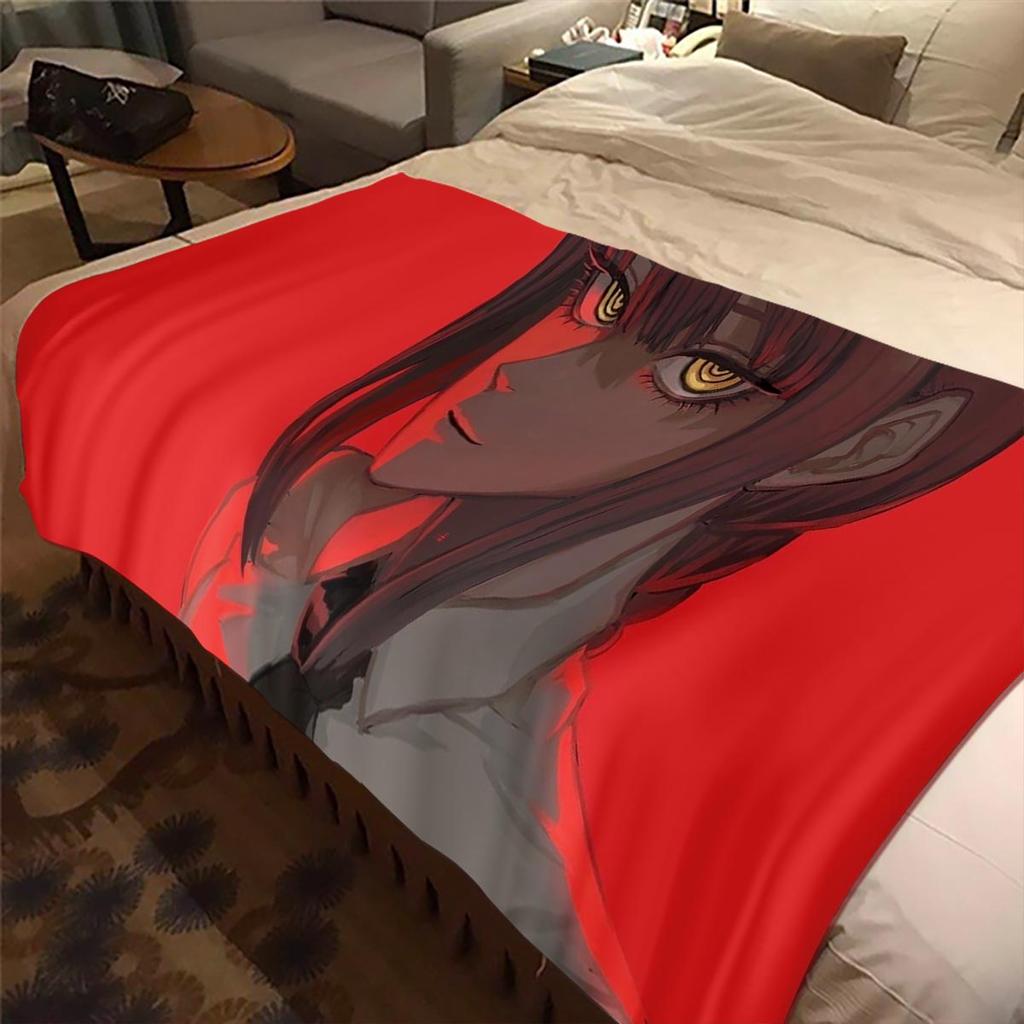 Anime Chainsaw Man Blanket Makima Pochita Power Character Flannel Blanket Comfortable Warm Blanket Gift for Family Friend