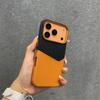 For  17pro Orange Hit Color Card Case For For Iphone 17 1 16 Pro Max 14 13 12 Magnetic Wireless Charge Flax Leather Cover
