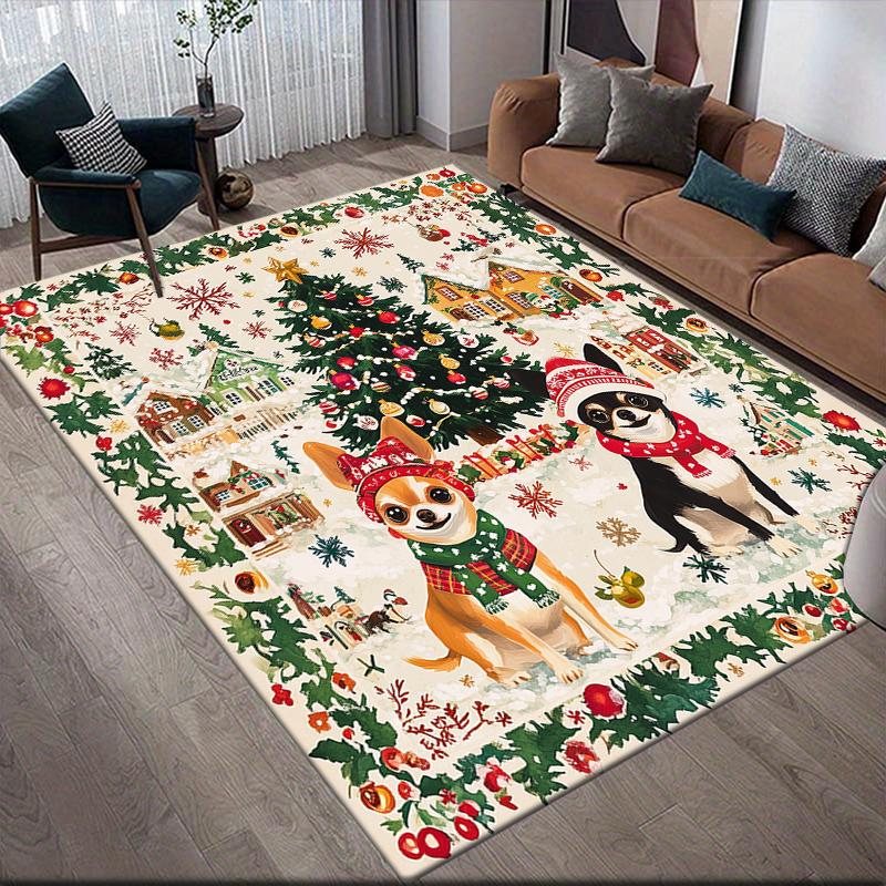 Weihnachtshund Heim Sofa Dekoration für Wohnzimmer & Schlafzimmer, Rutschfeste Spiel Flannel Bodenmatte für Spielzimmer