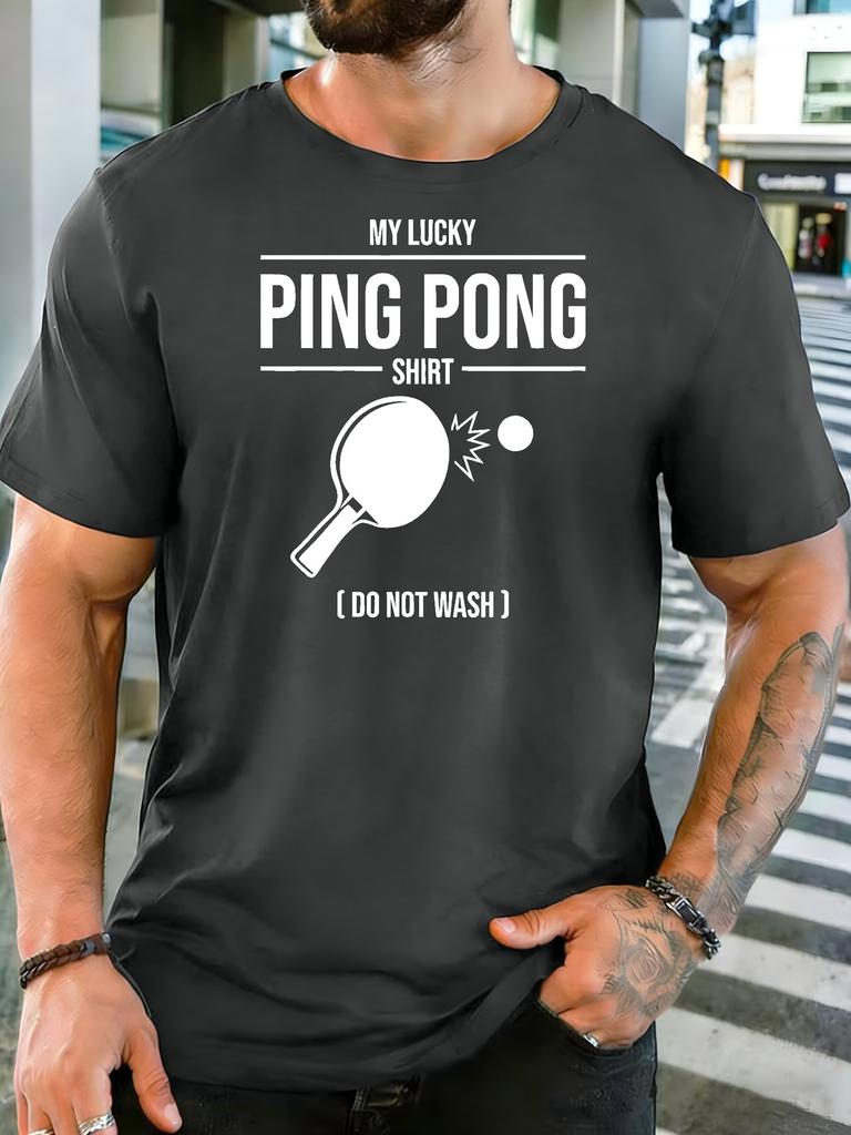 Minimal Ping Pong Paddle Text Lucky Shirt Art Print Unisexs Light Cotton Short Sleeve Loose Fit Table Sports Humor Casual T Shirt