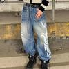 ZYLLO Y2K Pembe Bol Kot Pantolon Vintage Baskı Desen Yıkanmış Yırtık Kot Hip Hop Sokak Giyim Harajuku Erkek Kadın Günlük Geniş Paça Kot