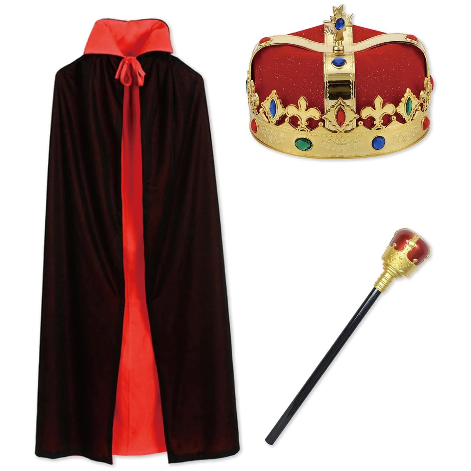 

Moerstar King Cosplay Costume, 3-Piece Set with Cape, Crown, and Wand, PrinceKing, Halloween Costume, Fancy Dress, Performance Outfit, Recital,
