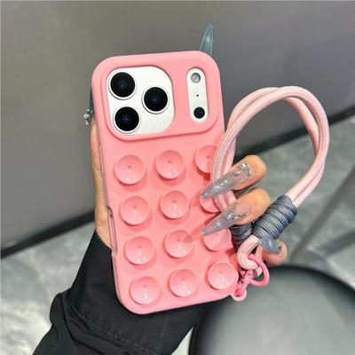 Candy Color Suction Cup Phone Case For iPhone 16 17 Air 11 15 14 12 13 Pro Max Anti-Slip Silicone Sucker Pad Lanyard Strap Cover