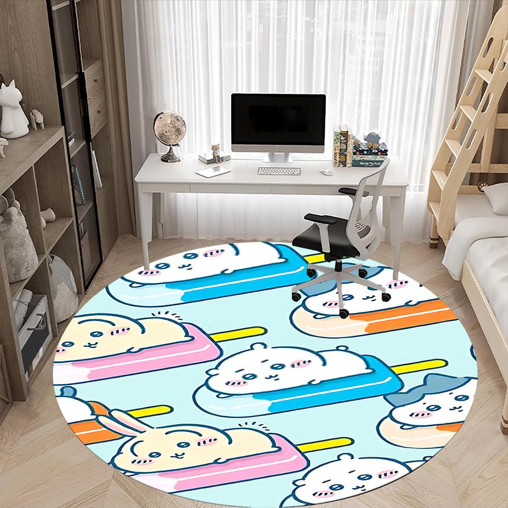 1PC Chiikawa Office Round Area Rug Suitable For Office, Under Office Chairs Bedroom Living Room Home Decor, Room Deco T1224009