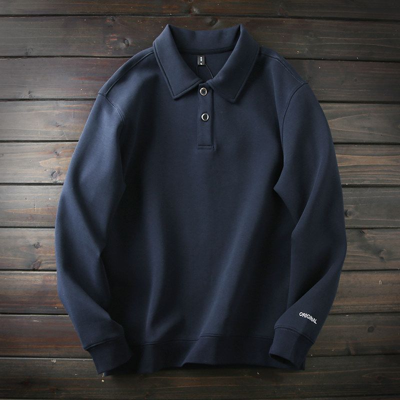 Large Sizes Availiable 360G Heavy Weight Air Cotton! Export Single Men Spring & Fall Loose Casual Polo Collar Sweater Long Sleeve Polo