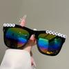Vintage Square Sunglasses Women Fashion Oversized Mirror Shades Trendy Outdoor Sun Glasses for Wedding Bachelorette Party