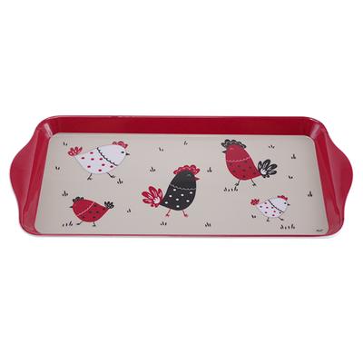 [A0218] - Taupe Red "Hen" Melamine Cake Tray - 30. 5x15cm