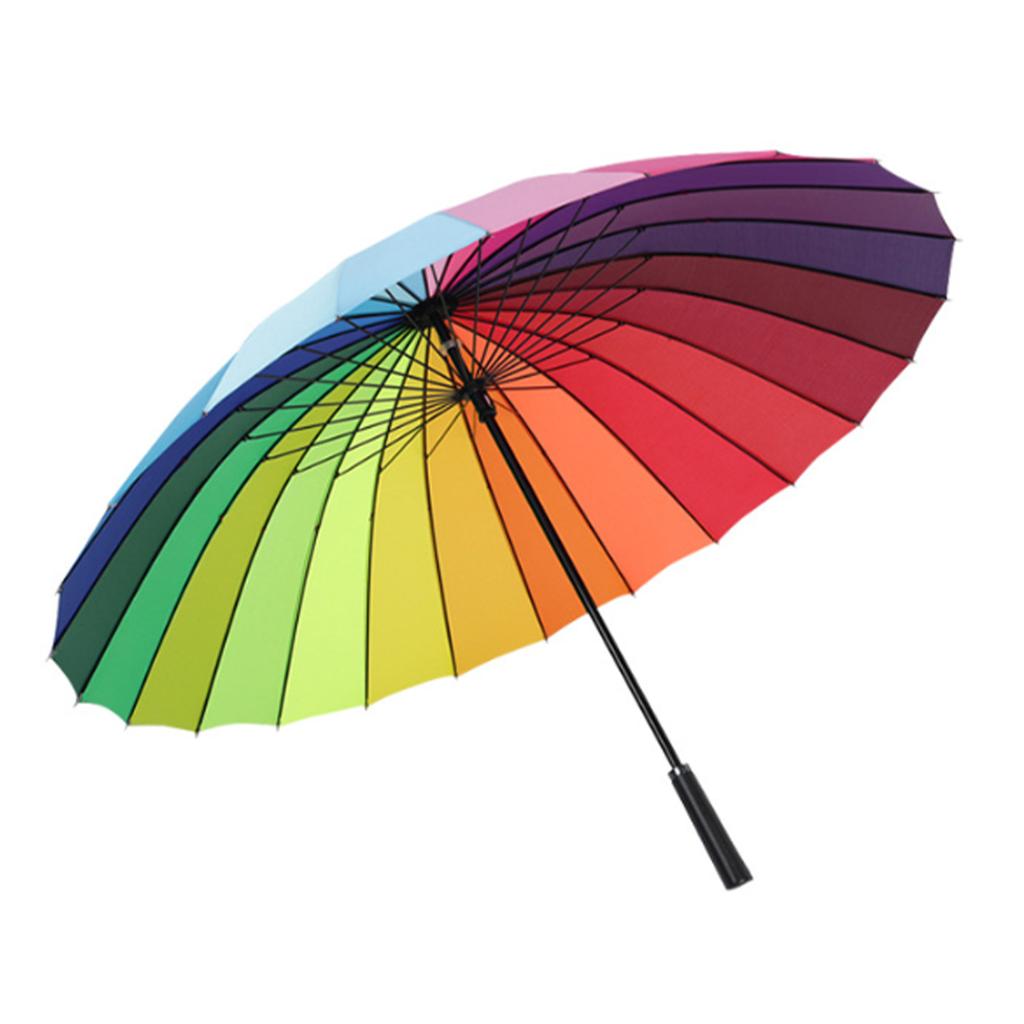 Long Handled Umbrella 24 Rib Large Windproof Reinforced Straight Umbrella for Outdoor Gift Rainbow