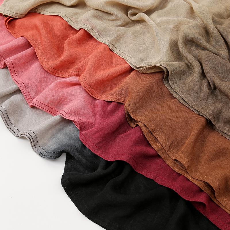 Ombre Modal Fabric Hijab Scarf Double Stitches Edge Cotton Viscose Muslim Women Scarf Soft Lightweight Shawl Rayon Scarf Hijab