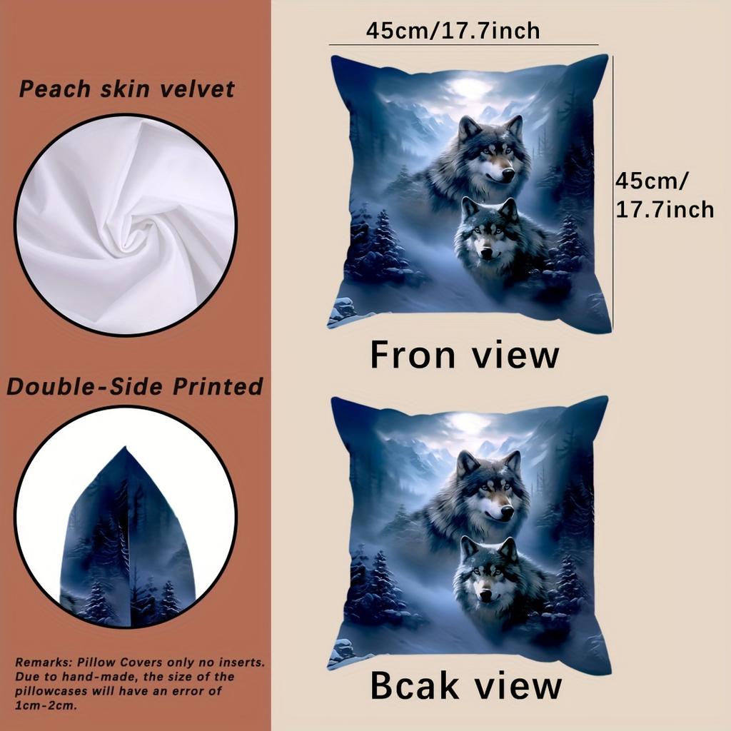 4pcs Colorful Wolf - Peach Skin Velvet Pillowcase