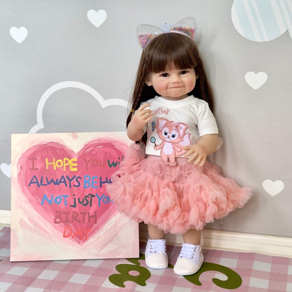 

22 55 см полностью силиконовое тело куклы Reborn Girl Рая может войти в воду милая улыбающаяся кукла-симуляция настоящая новорожденная кукла для детей игрушки для дома 55cm