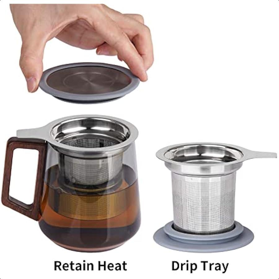 Extra Fine Mesh Tea Infuser Strainer Stainless Steel Loose Leaf Tea Steeper Diffuser with Large Capacity Basket and Lid Fits Te