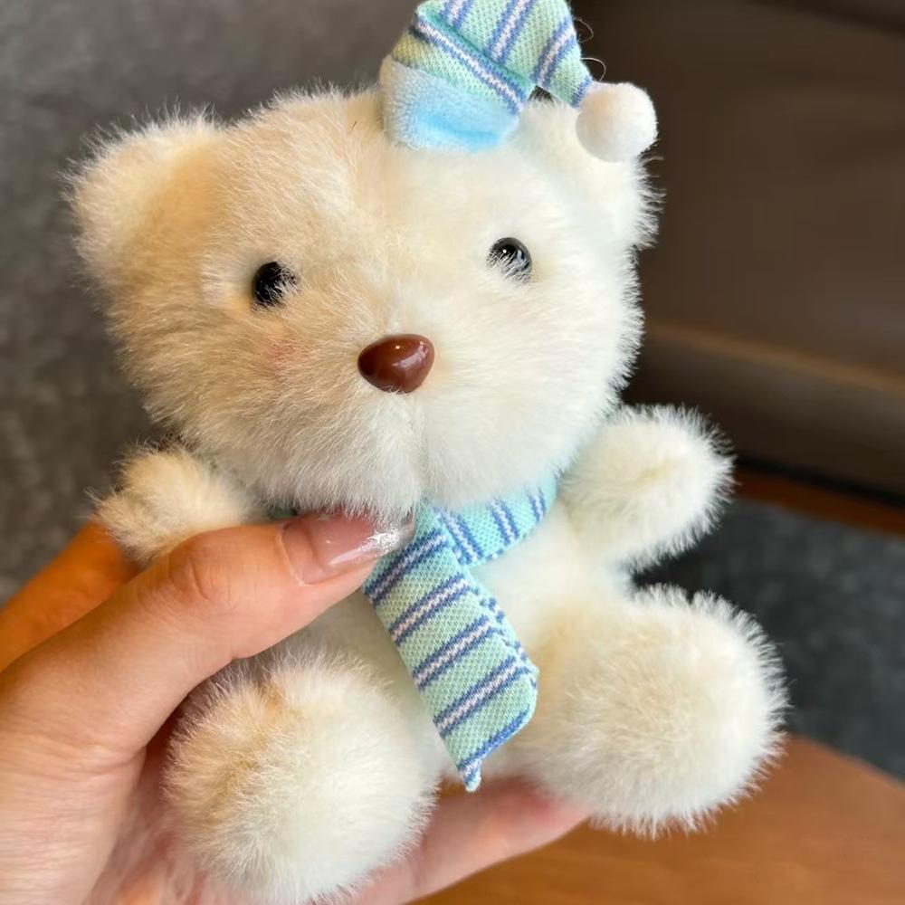 Cute Girl with A Heart Full of Scarf, Soft and Cute Little Bear Plush Pendant Keychain Package, Cute Doll