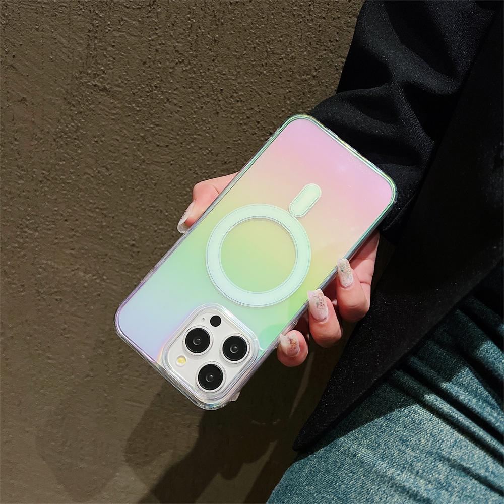 Luxury Gradient Rainbow Laser For Magsafe Magnetic Case For iPhone 17 16 15 14 13 Mini 12 11 Pro Max XS X XR 7 8 Plus Hard Cover