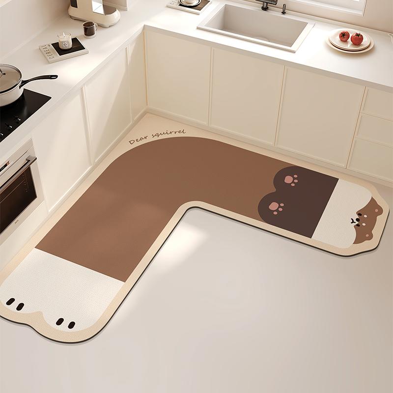L-shaped Kitchen Carpet Cute Cartoon Diatom Mud Floor Mat Creative Water-absorbing Corner Bathroom Mats Non-slip Washable Rug IG