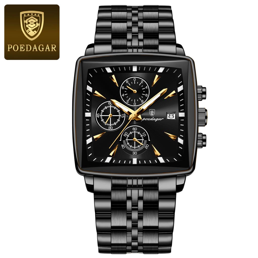 POEDAGAR Top Luxury Male Wristwatch Waterproof Luminous Stainless Steel Men Watch Chronograph Date Business Quartz Men's Watches