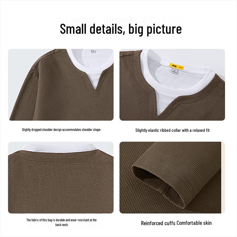 JEEP Men's Waffle Faux Two-Piece Long Sleeve T-Shirt