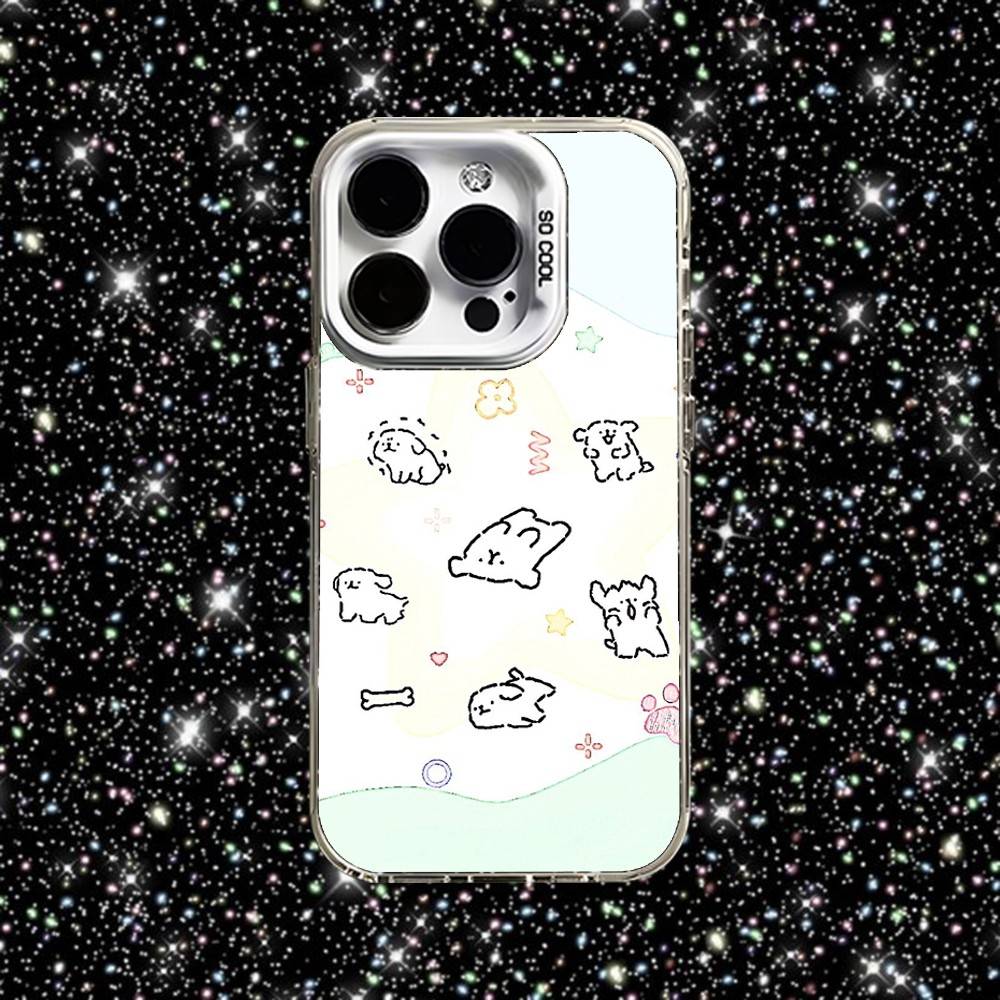 Line Puppy Cute Maltese Phone Case For iPhone 16,15,14,13,12,11,Pro,XS,Max,Plus,Mini,SE White Candy Matte Shockproof Cover