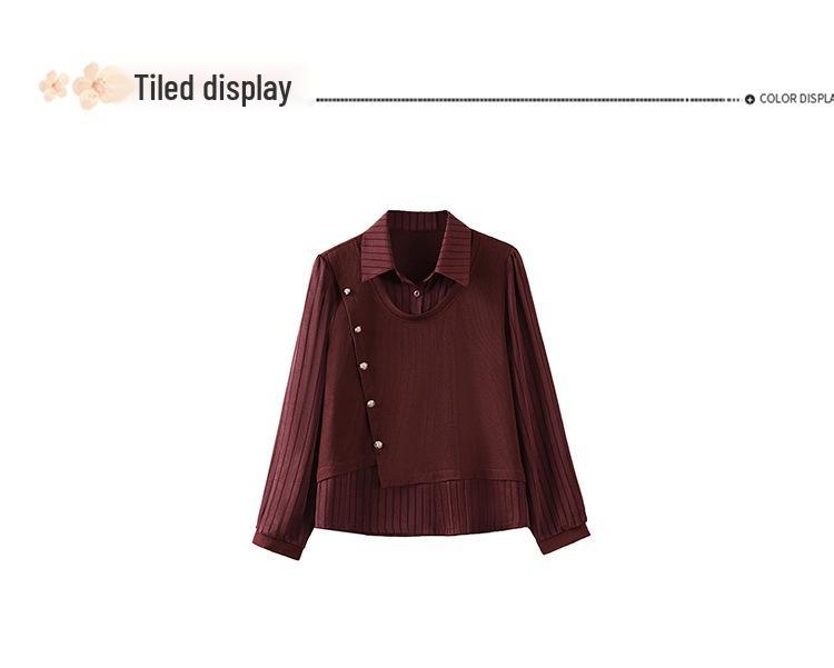 Women's Spring Summer Long Sleeve Chic Slimming Two-Piece Layered Top for Middle-Aged & Elderly