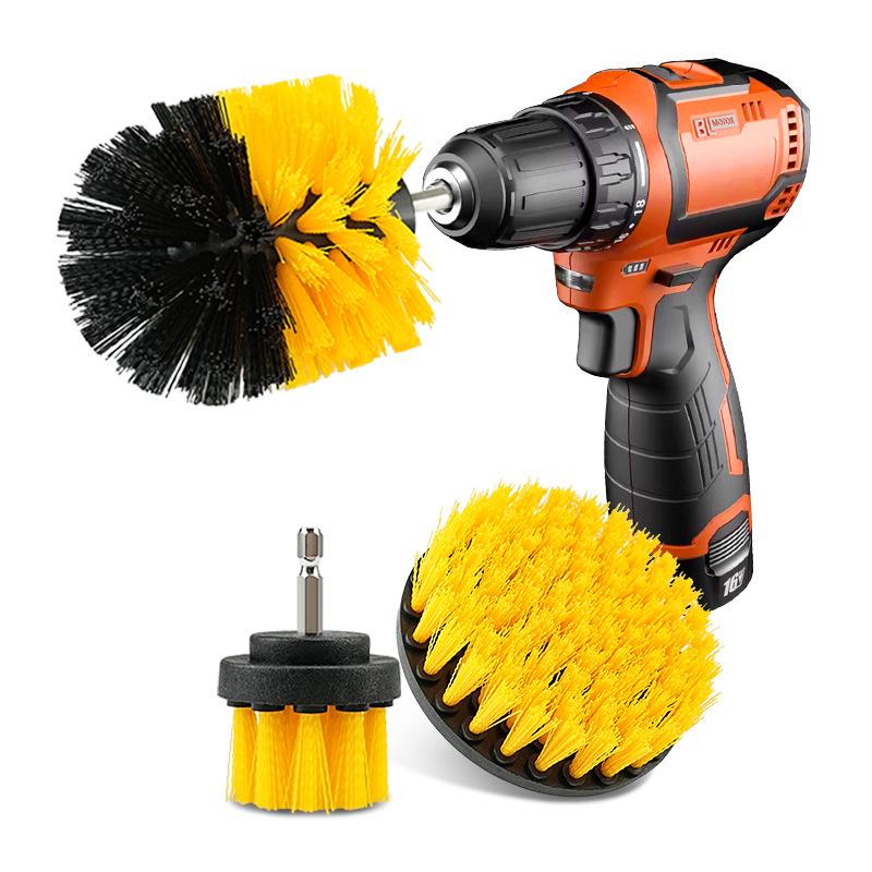 3-Piece Electric Drill Brush Set: Cleaning, Bristle, and Car Wheel Brushes