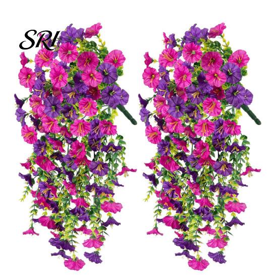 Water-free Flower Decor Artificial Flowers for Outdoor, Fake Hanging Morning Glory with Eucalyptus Leaves, UV No Maintenance Resistant Faux