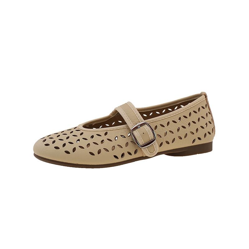 Hollow Mary Jane Shoes Women's Summer New One-pedal Flat-bottomed Comfortable Retro Hole Sandals Doudou Single Shoes