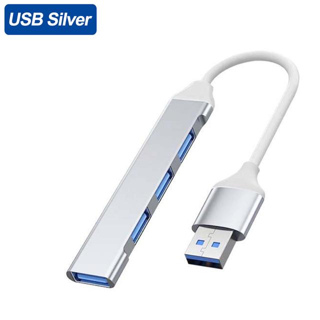 

4-портовый концентратор USB 3.0 USB-концентратор Высокоскоростной разветвитель типа c 5 Гбит/с для ПК Компьютерные аксессуары Многопортовый концентратор 4 порта USB 3.0 2.0 USB Silver
