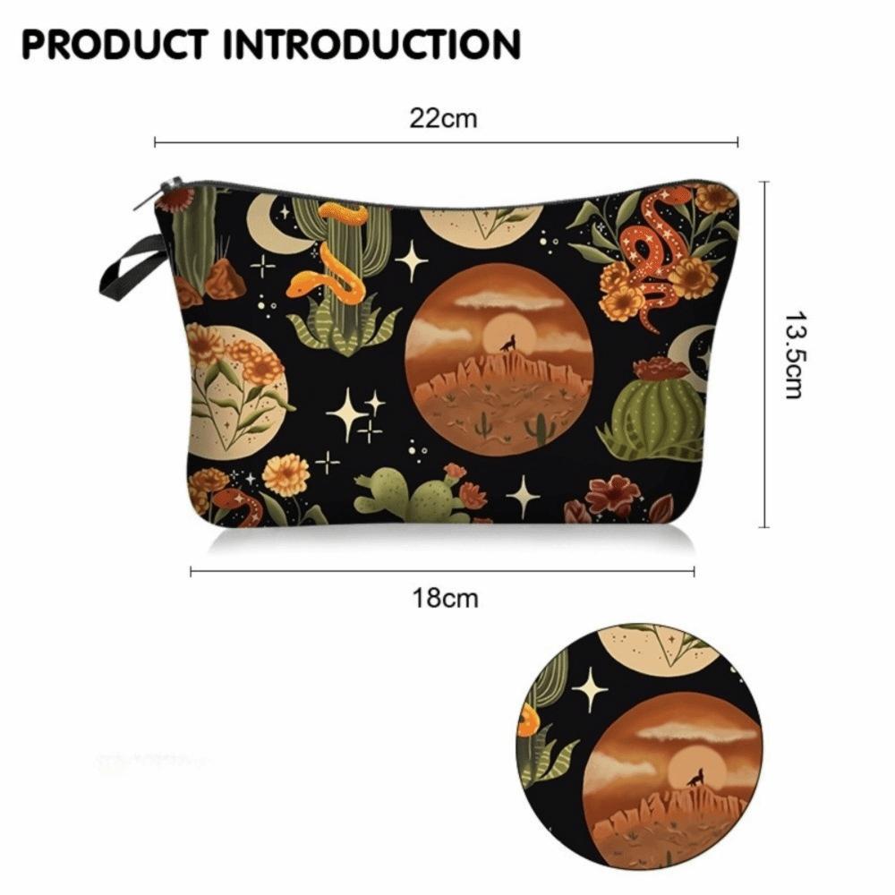 Creative Moon Phase Print Cosmetic Bag Large Capacity Ultralight Makeup Organizer Portable with Zipper Toiletry Bag