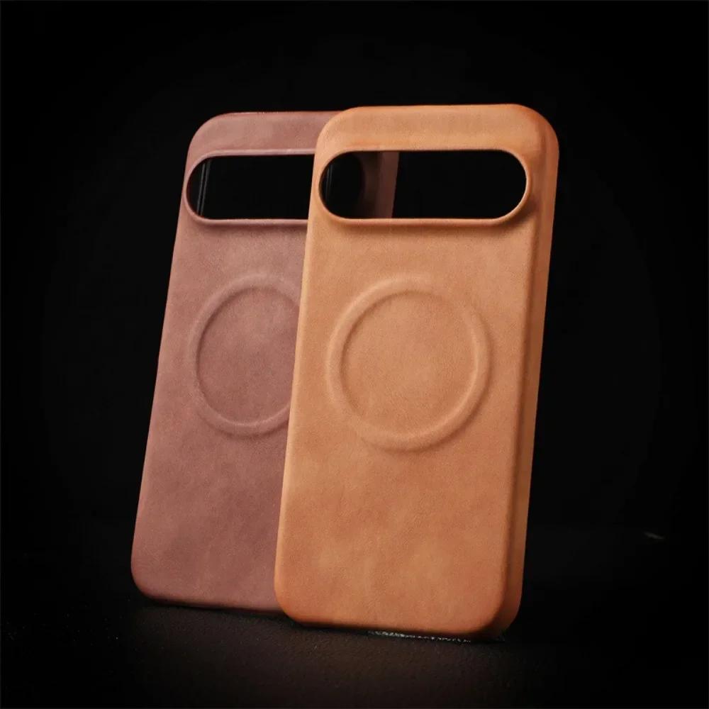 Capa magnética Magsafe para Google Pixel 9 8 7 Pro XL 8A 7A à prova de choque, retrô, empresarial, couro sintético, capa protetora traseira