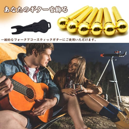 Brass Acoustic Guitar Bridge Pins (6-Piece Set) - Easily Replaceable Parts, Includes Endpin and Pin Remover