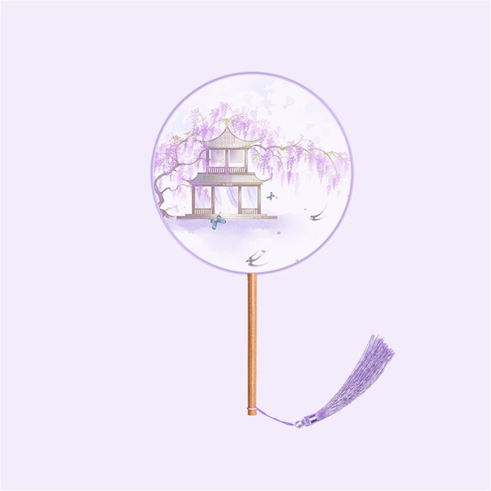 Chinesischer Runder Handfächer Vintage Druck Seidenfächer Antike Quaste Tanzhandfächer Cheongsam Tang Anzug Hochzeitsfeier Accessoires