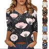 Women's Tops Three-quarter Sleeve Shirt V-neck Loose Casual Shirt Floral Printed T-shirt