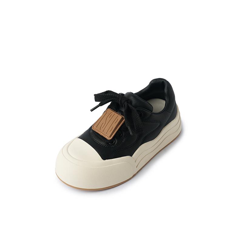 

Meotina/женские кроссовки из натуральной кожи с круглым носком на плоской подошве и платформе, разноцветные женские модные туфли на шнуровке, весна-осень, черные 40 35 чёрный