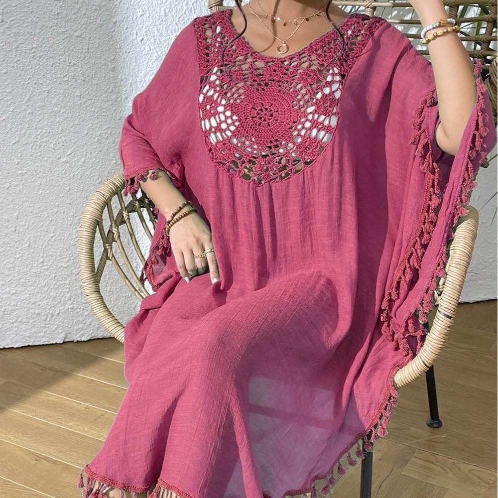 Loose Swimsuit Cover Up Dress Square Neck Beachwear Shirt Fashion Summer Sunscreen Smock  for Women